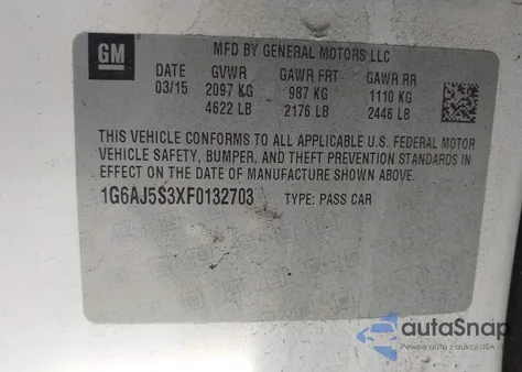 2015 Cadillac Ats Performance z USA, uszkodzony, nr VIN 1G6AJ5S3XF0132703